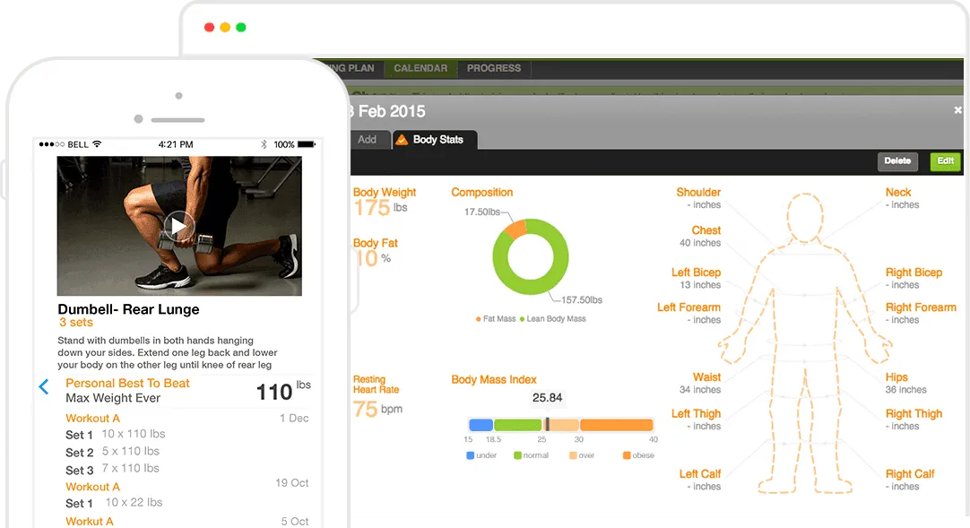 Trainerize Training App showing workout interface
